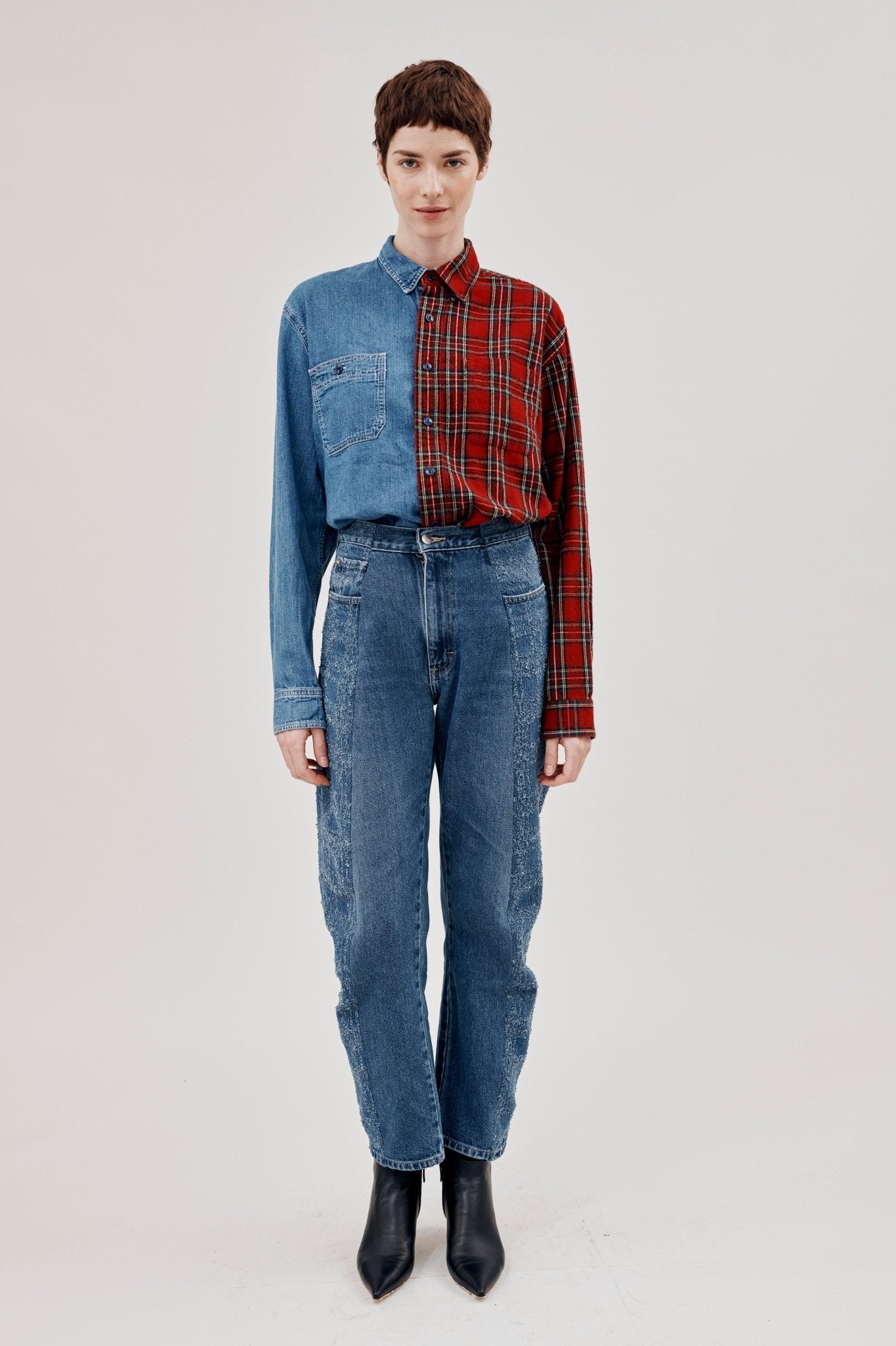 Boyfriend Jean Tartan Etched Mid Blue - ELV Denim