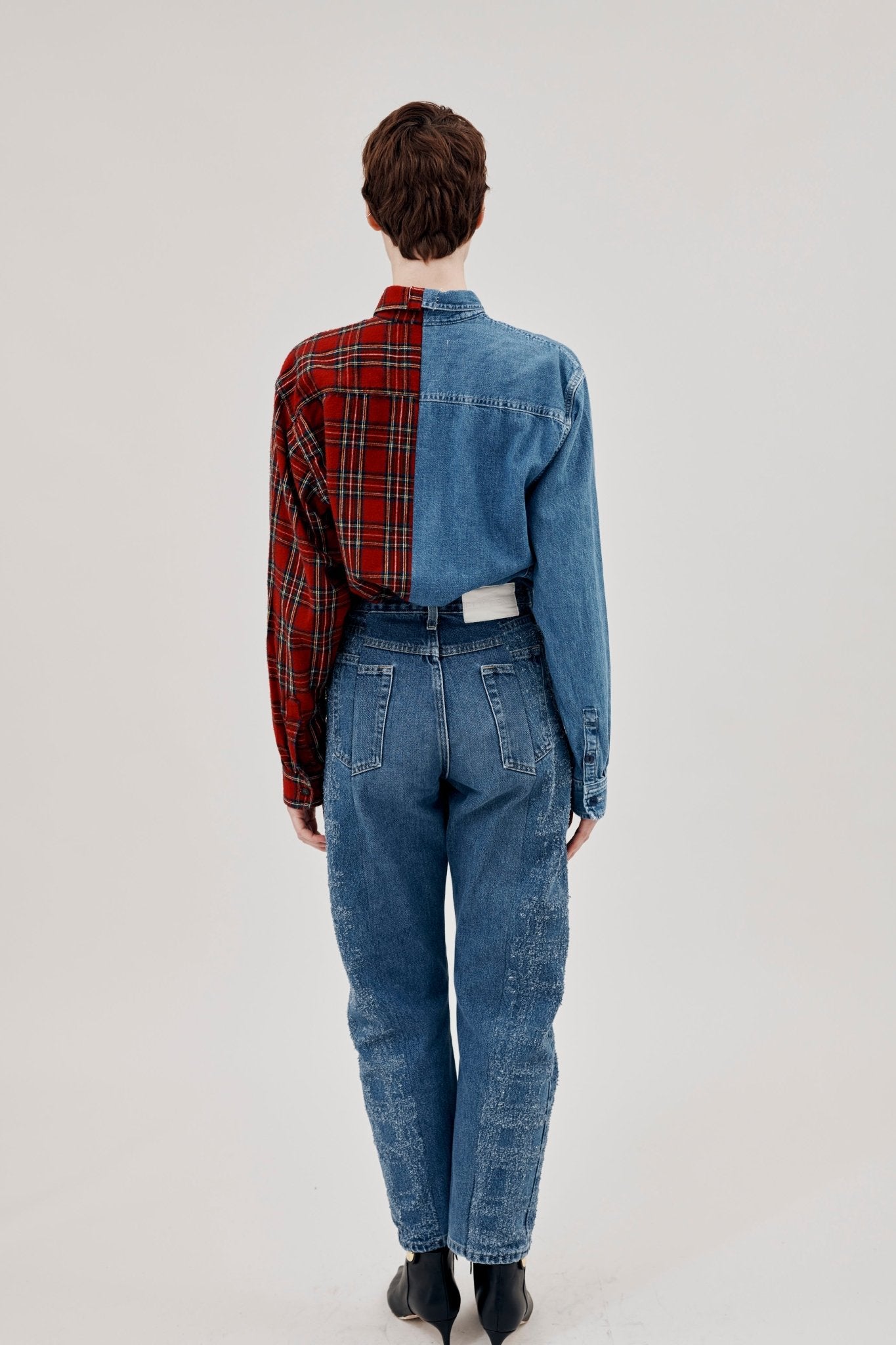 Boyfriend Jean Tartan Etched Mid Blue - ELV Denim