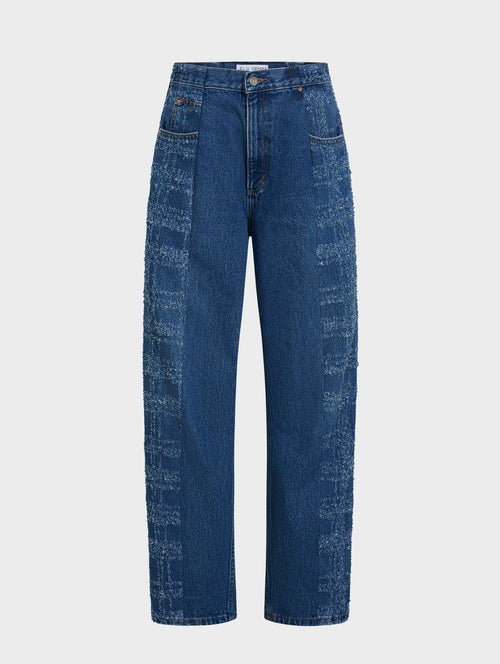 Boyfriend Jean Tartan Etched Mid Blue - ELV Denim