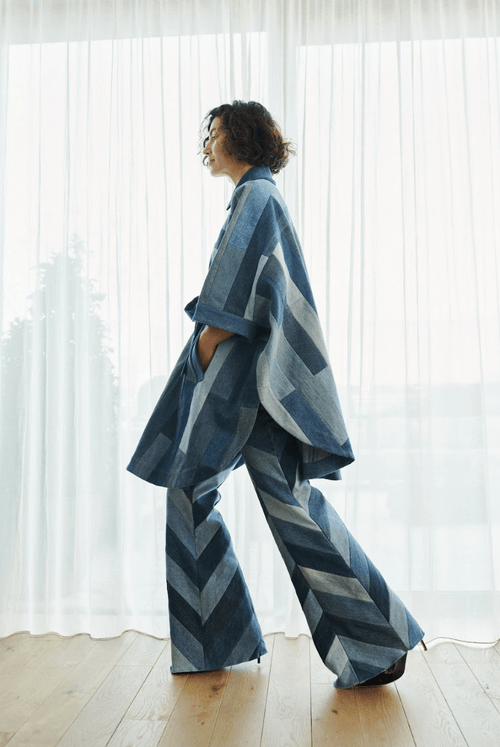 Celeste Coat Tessellated Patchwork Denim Mid Blue - ELV Denim