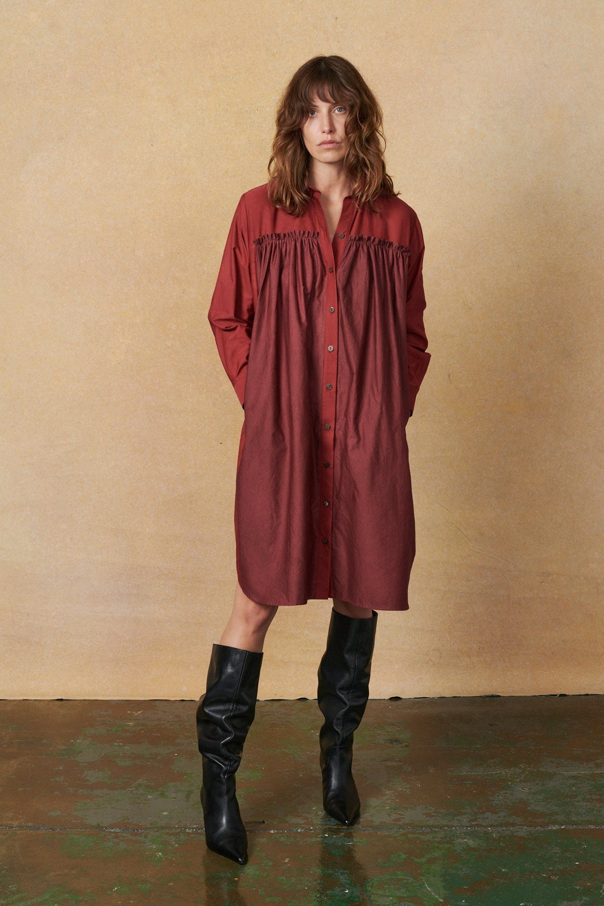 Celia Dress Cotton Poplin Deep Red - ELV Denim
