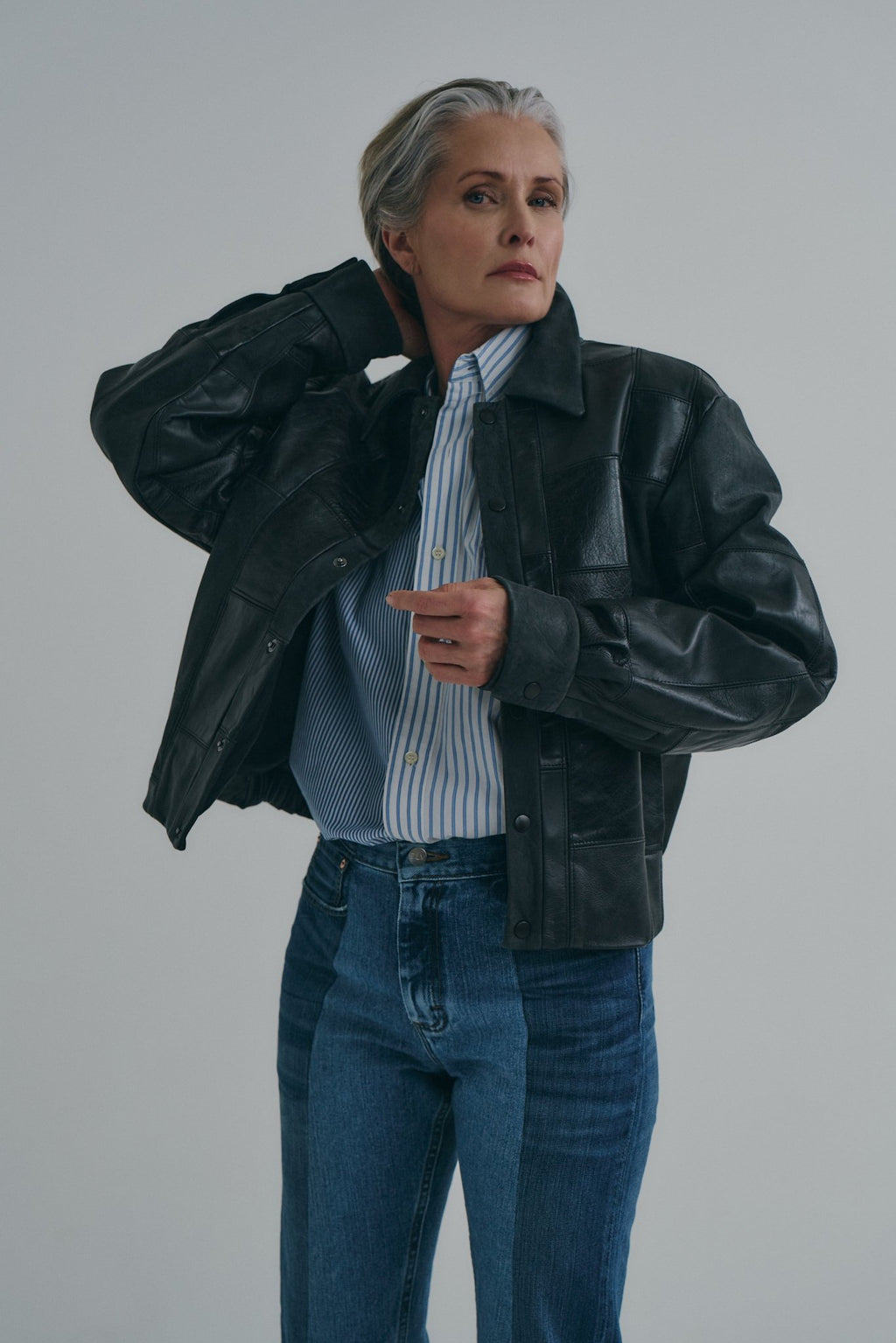 Charcoal Black Leather Bailey Bomber | One-of-a-kind - ELV Denim