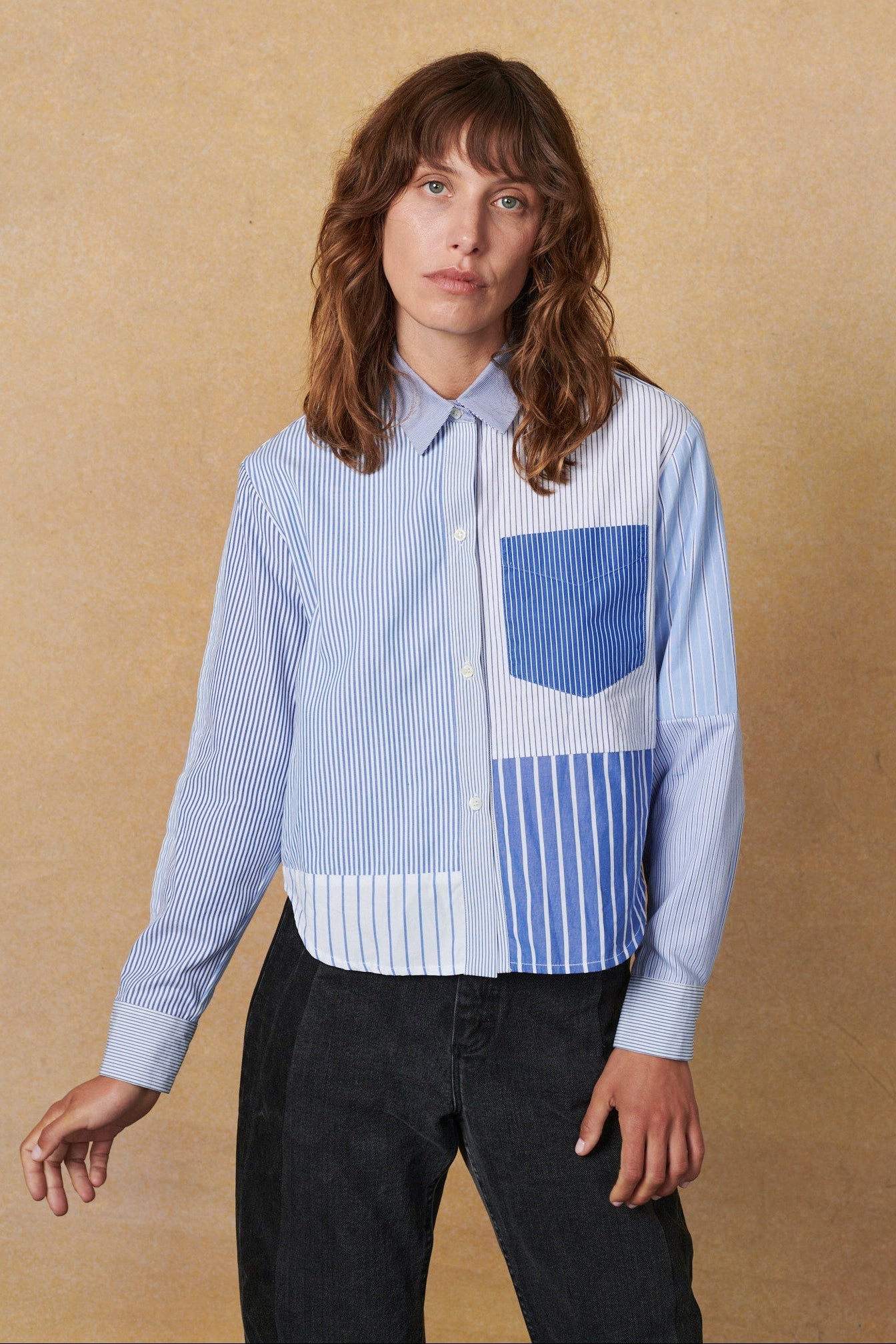 Emilie Shirt Patchwork Stripe Poplin - ELV Denim