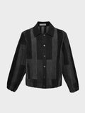 Kara Bomber Jacket Tessellated Denim Patchwork Black Grey - ELV Denim