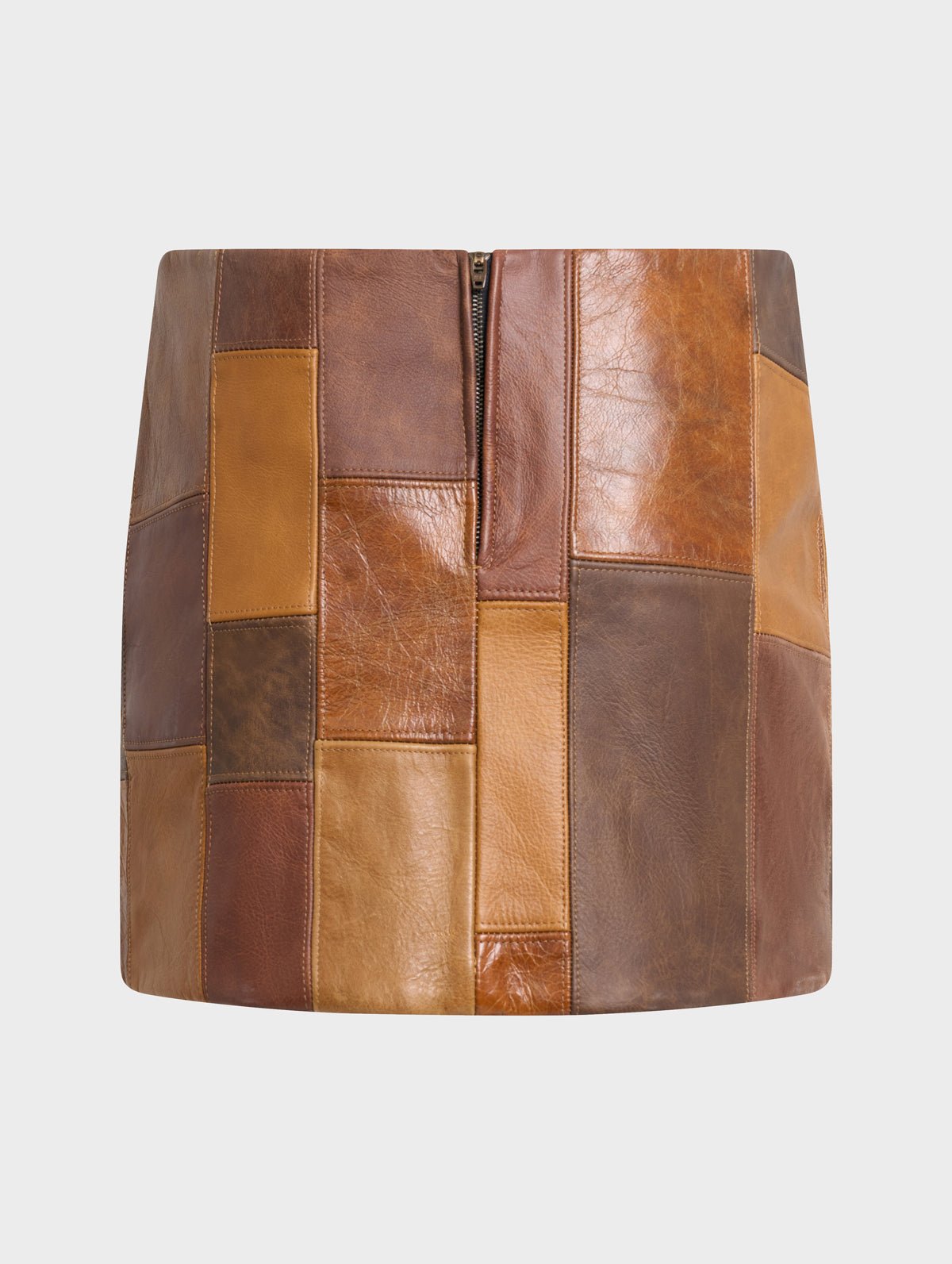 Leah Mini Skirt Patchwork Leather Brown - ELV Denim
