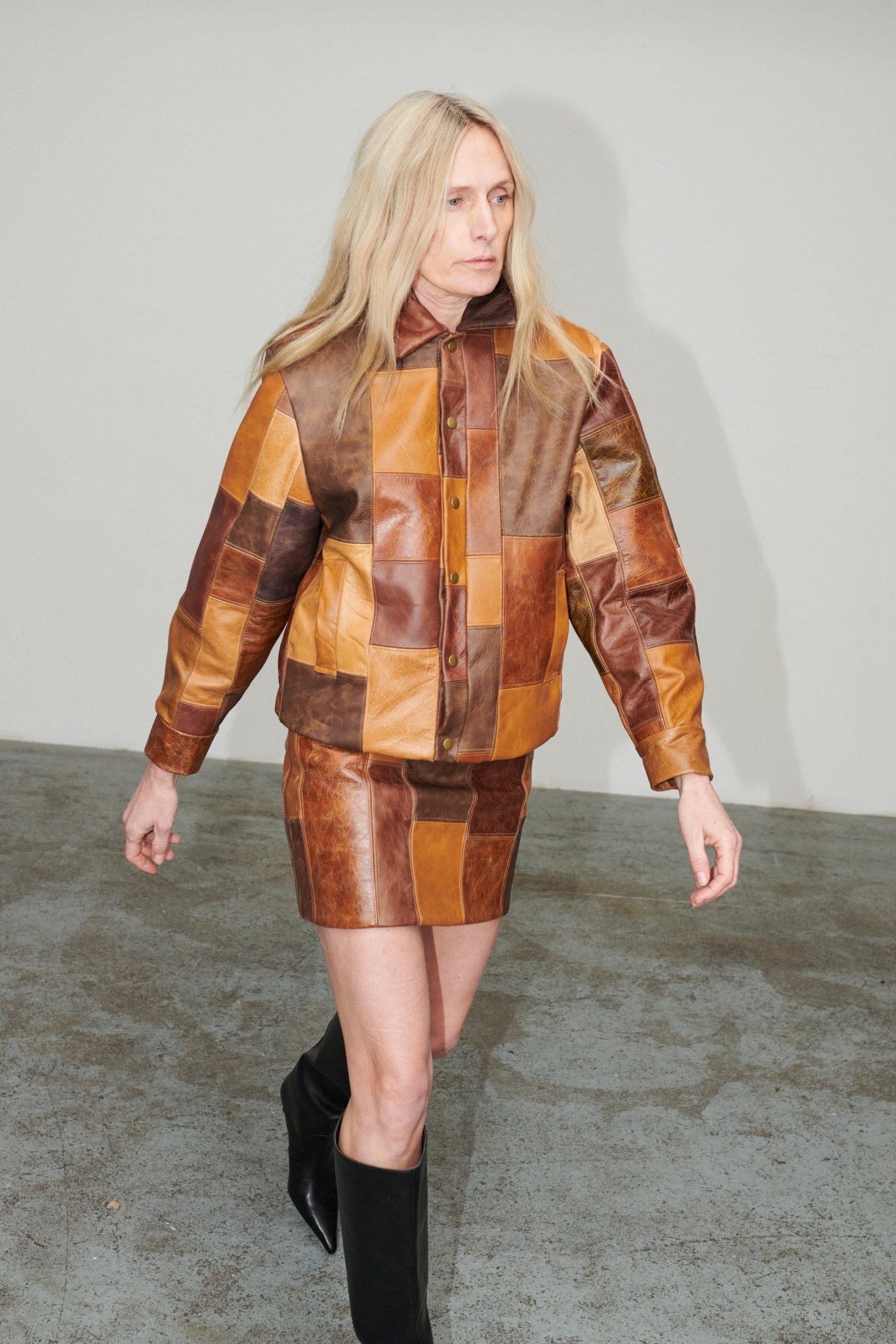 Leah Mini Skirt Patchwork Leather Brown - ELV Denim
