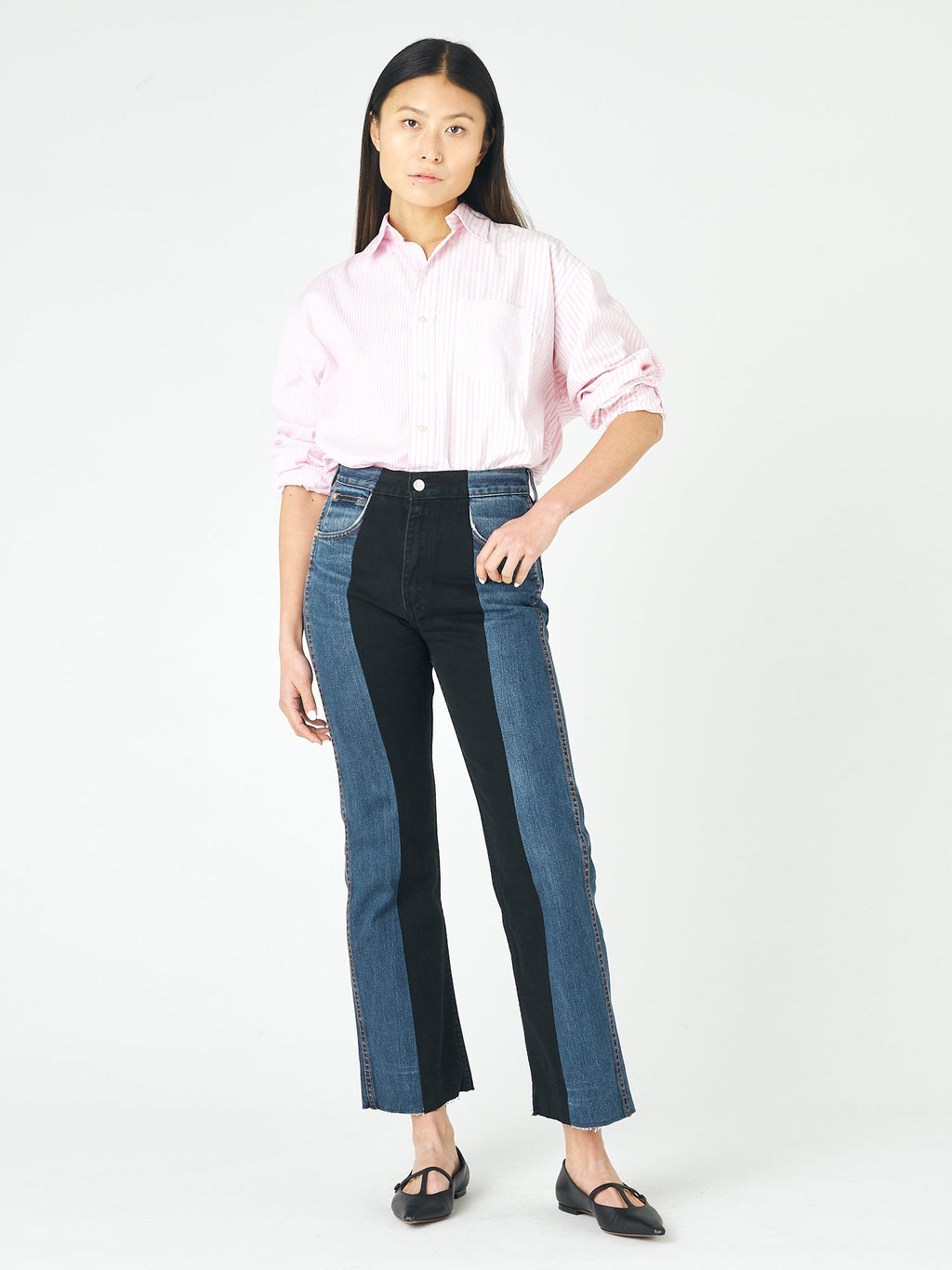 Dark Blue Black Contrast Flare Jean - E.L.V. Denim