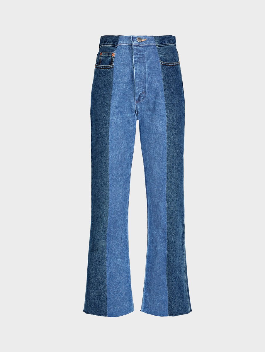 Dark Mid Blue Contrast Flare Jean - E.L.V. Denim