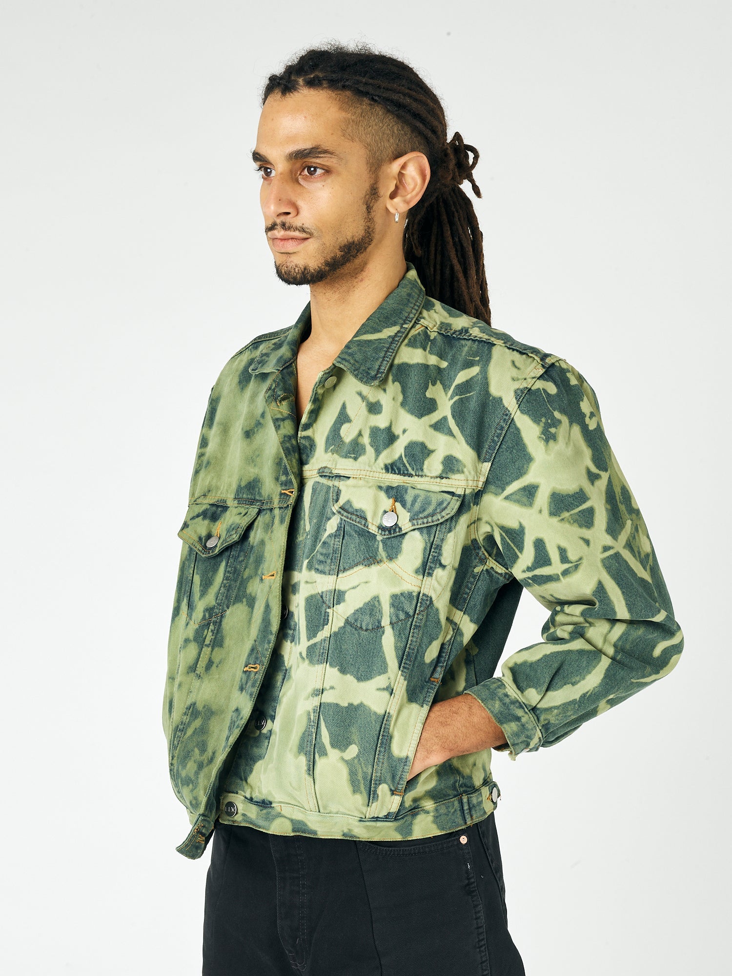 Mens Camo Bleach Denim Jacket - E.L.V. Denim