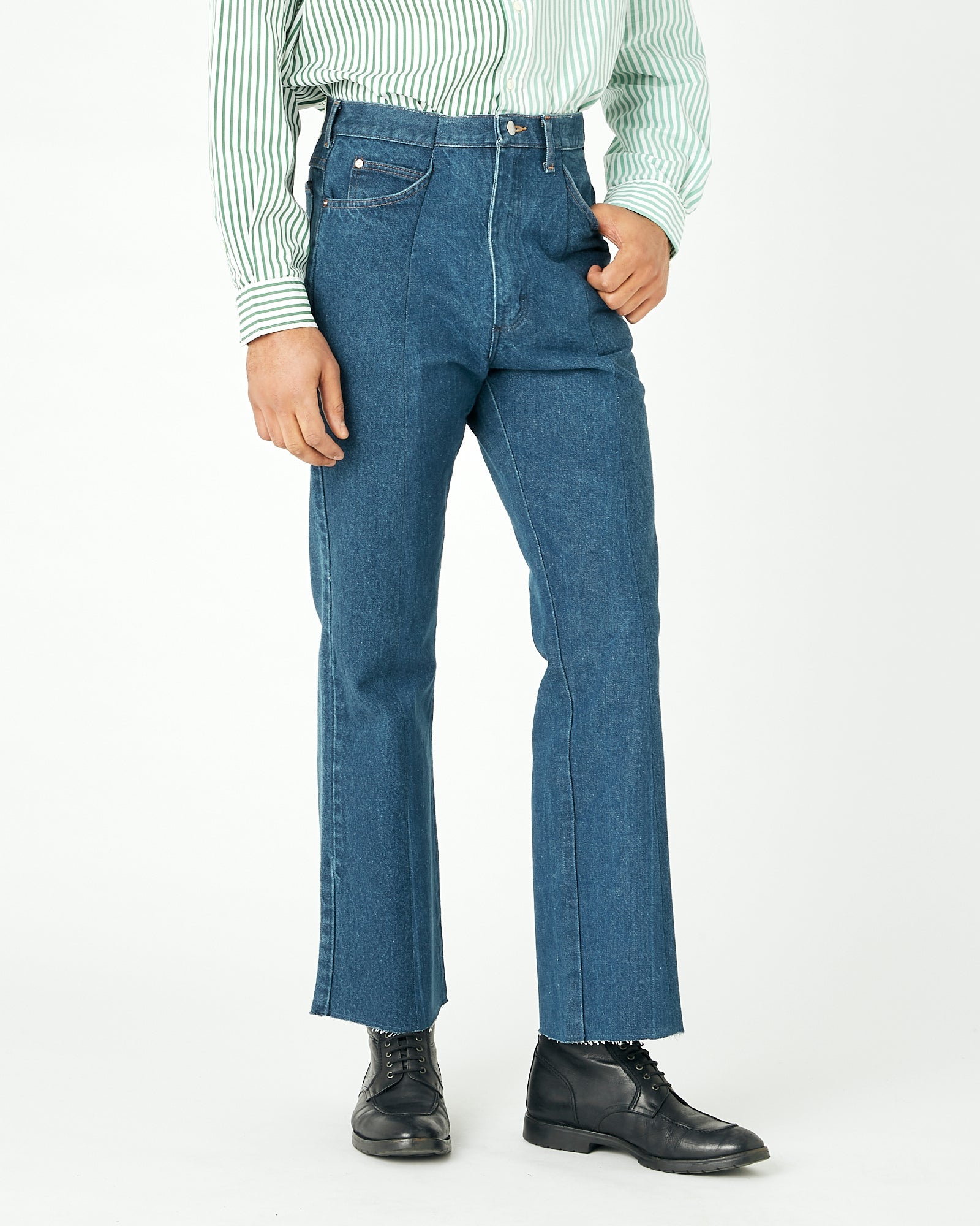 Mens Dark Blue Match Flare Jean - E.L.V. Denim