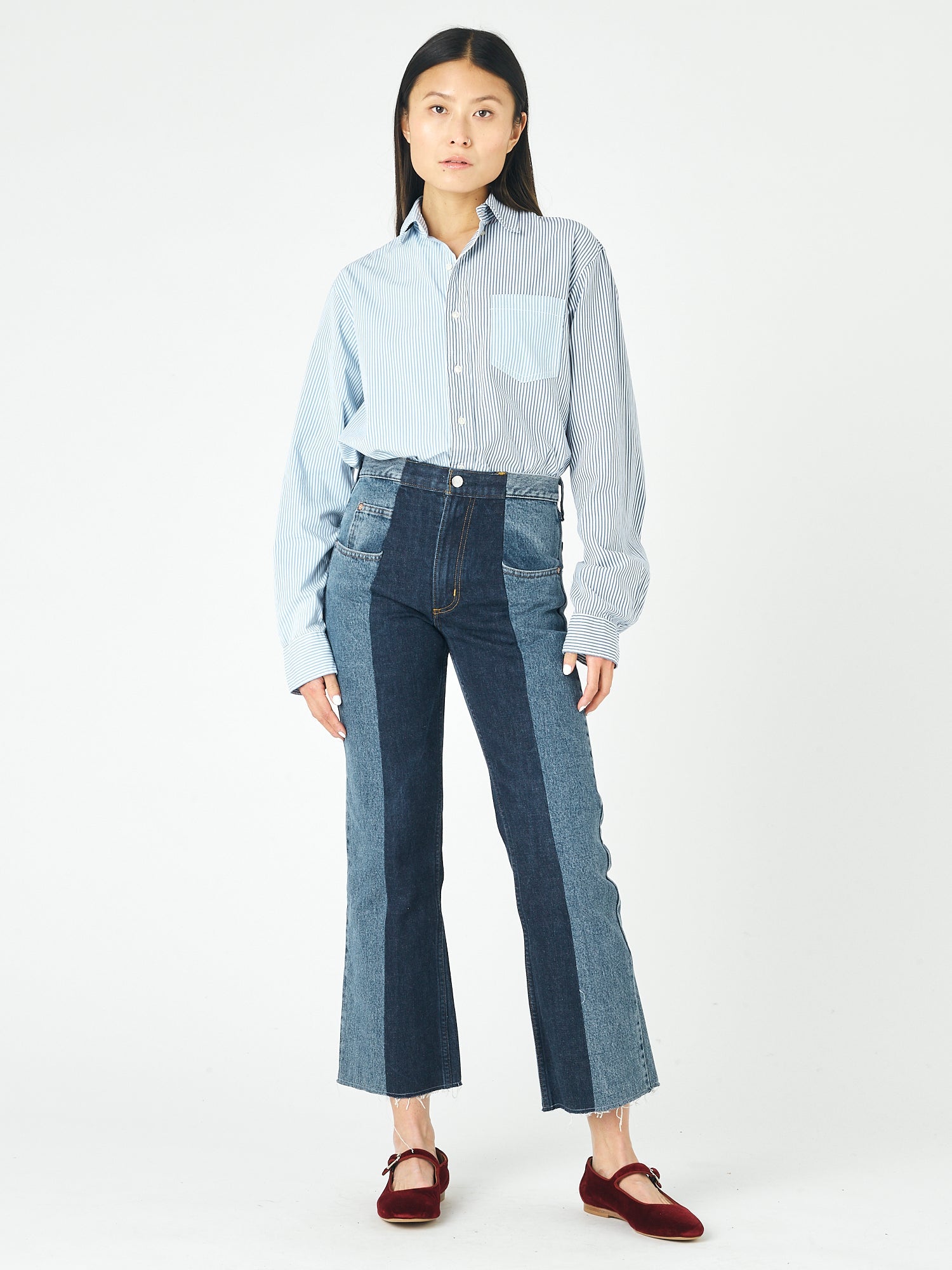 Mid Dark Blue Contrast Flare Jean - E.L.V. Denim